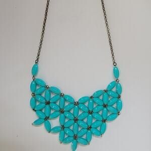 Vintage Brass Chain Bold Turquoise Colored Beaded Statement Bib Necklace Boho